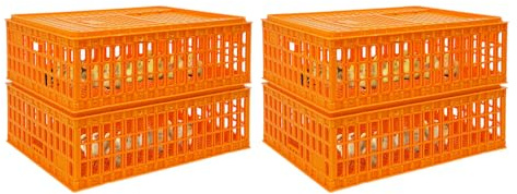 Lot de 4 cages de transport en plastique robuste pour le transport de volailles et de petits animaux, cage de transport en plastique pour poules, poules, oiseaux, canards