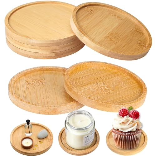 Posavasos Madera,6 Piezas Posavasos Madera Redondos de 10 cm,Platos de para Velas,Soporte para Velas,Portavelas de Pilar para Vela de Boda,Vela de Bautizo,Regalo de Decoración de Mesa