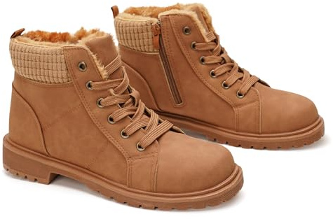 GLAMORA Botines mujer invierno cálidos con forro suave, suela antideslizante y ligera repelencia al agua; botines urbanos cómodos para ciudad, trabajo y uso diario en días fríos