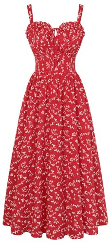 Scarlet Darkness Sommarklänning för damer, lång och ärmlös chiffongklänning med blomtryck och spagettiremmar, strandklänning med fickor