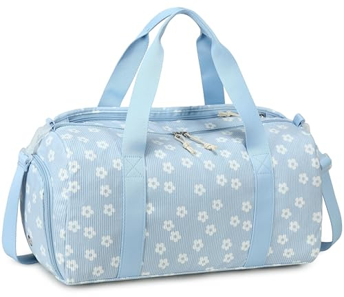 Sporttasche Kinder Schwimmtasche Jungen Damen mit Schuhfach und Nassfach Badetasche Teenager kleine Reisetasche Fitnesstasche, Pana Pequeñas Flores Azules, 46 x 22 x 23 cm, Deportes
