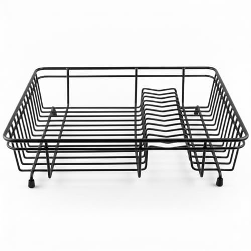 Besto Dish Drainer Rack for Kitchen Sink | Black Plastic Coated Steel Wire Dishes Drying Rack and Organiser | Compact Plate Drainer for Maximizing Countertop Space (Large)