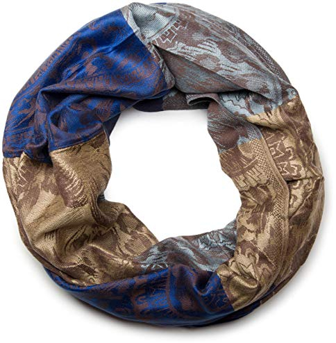 styleBREAKER Damen Loop Schlauchschal mit Blumen, Hibiskus Blüten, Paisley Muster, warm und weich, Tuch, Schal 01018058, Farbe:Blau-Hellblau-Braun