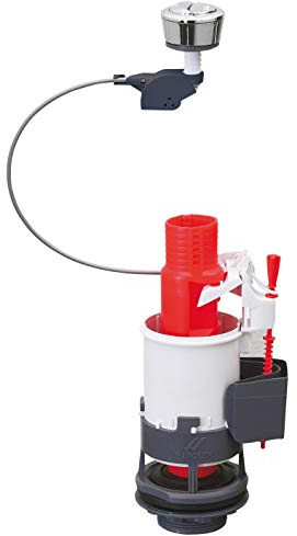 Wirquin 10722802 Mécanisme chasse d'eau wc double chasse avec bouton poussoir à câble MW2, gris