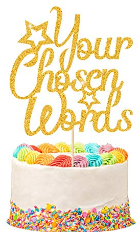 Personalised Cake Topper | Customized Birthday Cake Decorations. Double Sided Glitter Card Text Customized | Birthday or Wedding Party Multicolour Glitter Cake Decoration(Gold)