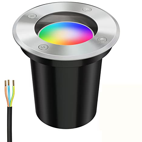 ledscom.de Luminaire encastré dans le sol BOLI pour l'extérieur acier inoxydable rond IP67 108mm Ø incl. Smart Home lampe LED RGBW GU10, 5,41W, 473lm