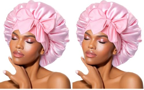 BONNET QUEEN Satin Sovhuvor för Damer Silkesmössa för Sovande Kvinnor, Satin Sovmössa med Justerbart Huvudband för Lockigt, Rosa
