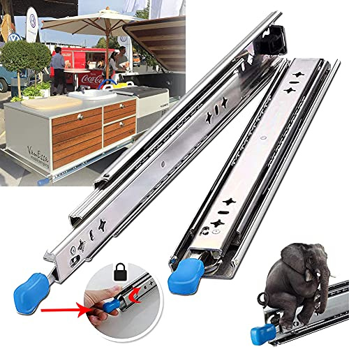 Coulisse Tiroir 1200mm, Rail Coulissant Tiroir Charge Lourde Avec Serrure, Glissiere pour Tiroir à Extension Complète Les Armoires Mobiles Roulement à Billes Robuste 120 kg Capacité Roulement