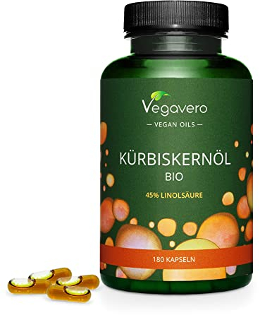 Huile de Pépins de Courge BIO & VEGAN Vegavero® | 45% Omega 6 | Prostate + Fuite Urinaire Homme | Sans Gélatine & Sans Additifs | 180 Gélules (3 Mois)