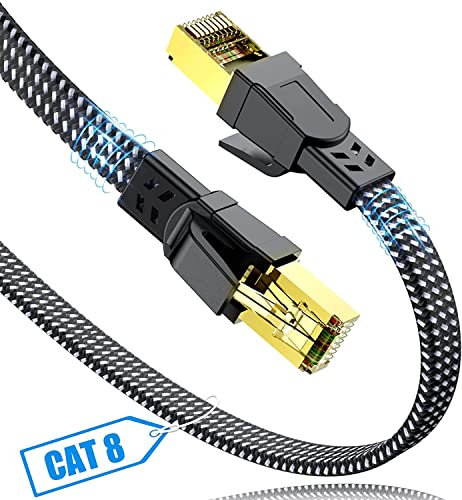 SWECENT Cat 8 LAN Kabel 10m, 40Gbps Netzwerkkabel Hochgeschwindigkeits 2000MHz S/FTP Ethernet Kabel POE Gigabit RJ45 Nylon geflochtener Flaches Vergoldeter Patchkabel für PS5/4 Router Modem TV Laptop
