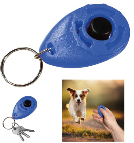 Powersell srls Clicker per Cani con Portachiavi, Addestramento e Formazione, Dog Training - Cane, Gatto, Cavallo – Impugnatura Facile, Addestra ad Un Comportamento Corretto (Blu)