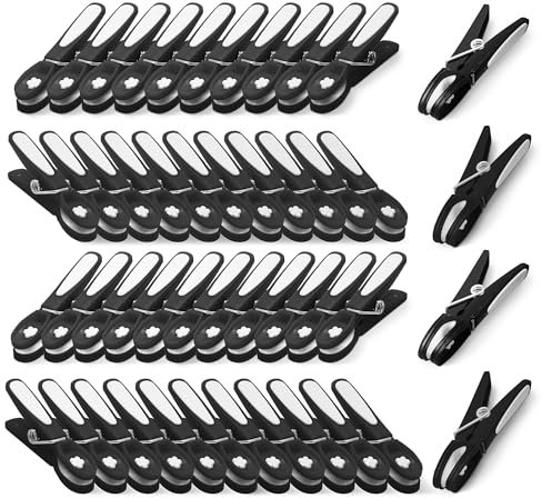 KEPLIN 48-Pack Black Laundry Pegs - Durable Plastic Clothespins with Strong Spring & Secure Clamping for Indoor & Outdoor Use - Safe, Odourless & UV Resistant (Black)