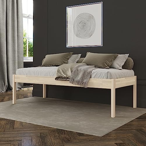 Hansales Seniorenbett 80x200 cm Saari Scandi Style aus hartem FSC Birken Massivholz - über 350 kg - Holzbett 55 cm hoch ohne Kopfteil - Stabiles Einzelbett für Senioren