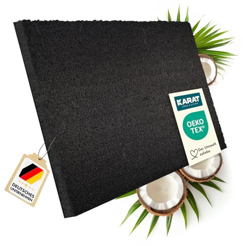 KARAT Coconut Doormat for Outdoor and Indoor Use - Door Mat - Dirt Trapper Mat - Coconut Mat Winter Protection with Non-Slip Backing for Front Door and Entrance, Made to Measure, Black, 40 x 80 cm,
