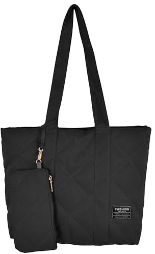 SAVOSWEET Bolsos Tote Bag Mujer, Bolsos de Hombro Grandes, Bolso de Mano Acolchado, Bolso Shopper Mujer Negro, Bolso Grande con Cremallera, Bolsillo Interno