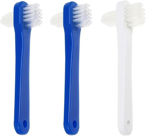Ryaupy 3PCS Brosse Dents Double tête - Outil Nettoyage prothèses dentaires - Brosse Dents Double têtepour prothèses dentaires (Bleu*2, Blanc*1)