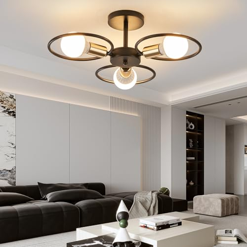 YOODI Plafoniera Soffitto Vintage 3 Lampadine, Lampadario Soggiorno Moderno Lampadari Cucina Plafoniera Cameretta con Base E27, Lampadario Bagnocon in Metallo (Senza Lampadina)