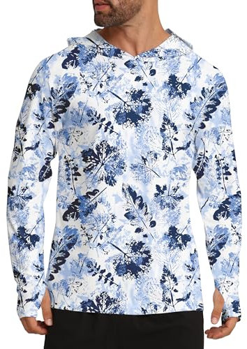 APTRO Men's UPF 50+ Hoodies Rash Guard Long Sleeve Fishing Top UV Sun Protection Rash Vest Quick Dry Lightweight Shirt Blue Flower MFS06 XL