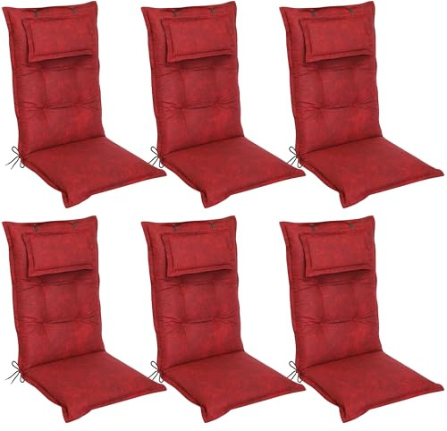 DILUMA Hochlehner Auflage Luxor 120x50 cm mit Kopfpolster Rot 6er Set - Luxus Stuhlauflage mit 8 cm Polsterung
