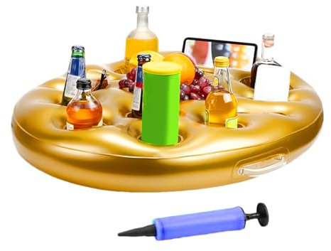 Porte-gobelet Gonflable Flottant, Gonflable Porte-Boissons avec 9 Trous, Grande Capacité Porte Gobelet Gonflable Plateau Flottant Piscine pour Fête Plage d'été 72x53x10cm