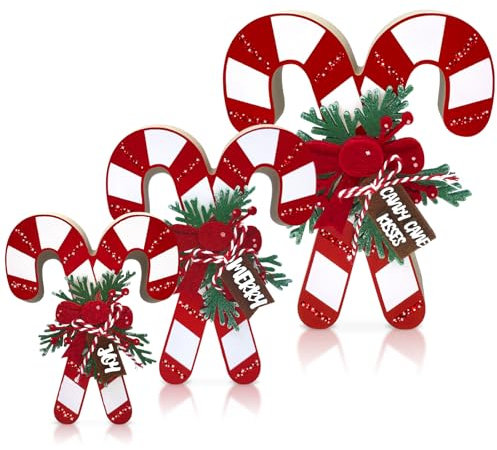 Teeloray Décorations de Noël, 3D Sucre d'orge Deco Noel Christmas Decorations Noel Deco Table Noel Figurine Noel Decoration Table Noel, 3 Pièces