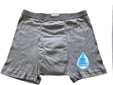 ZiaWorld Washable Incontinence Pants for Men with Fly Cotton Boxer Briefs Shorts for Mens Urinary Leakproof Reusable Underwear 50 ML Absorbent Breathable Odour Control (L)