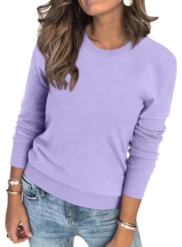 Minetom Maglione Donna Invernale Maglioni Girocollo Oversize Maglione A Maglia Morbido Manica Lunga Pullover Knitted Sweater Tops per Autunno Inverno A Viola Chiaro S
