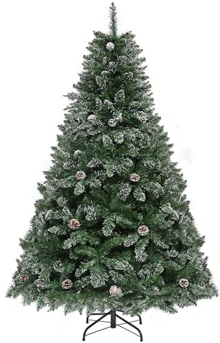 YITAHOME Sapin de Noël artificiel de 1,8 m avec pommes de pin, sapin de Noël floqué de neige avec 880 pointes, support pliable en métal et cadre en métal, facile à assembler, sapin de Noël pop-up pour