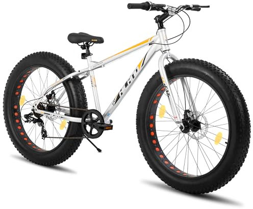 Hiland 26 Zoll Fat Tire Mountainbike für Jungen und Mädchen, 7-Gang Mountainbike, Doppelscheibenbremse, Strand und Schnee Fahrrad, Silber