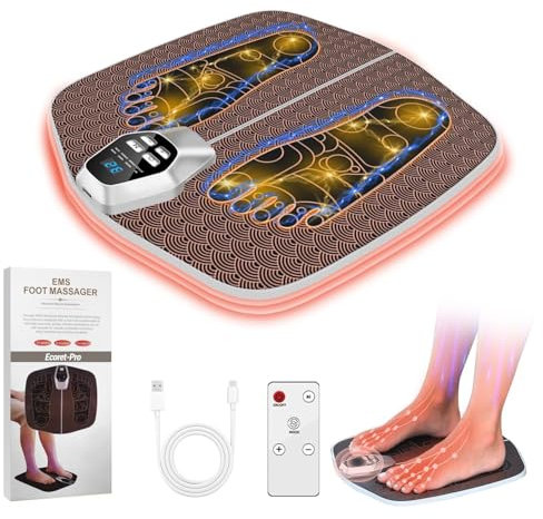 Ecoret-Pro Massaggiatore per Piedi, EMS Massaggiatore Piedi Elettrico con Telecomando, 8 Modalità e 19 Intensità, per la Circolazione Sanguigna e il Sollievo dal Dolore Muscolare