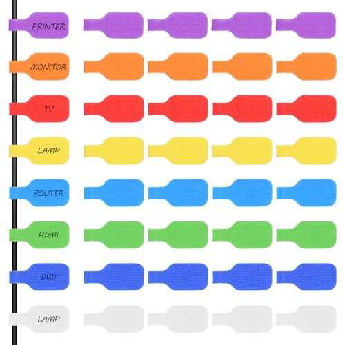 Yuanchu 32 Stück Kabeletiketten Kabel, Kabelbeschriftung Clip Wiederverwendbar Beschreibbare Kabel Etiketten Mehrfarbig Kabel Organizer Drahtetiketten Beschriften für Kabelmanagement Identifikation