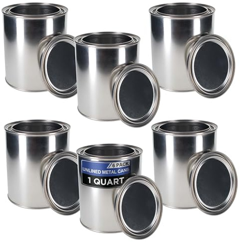 Master Elite 1 Quart Unlined Empty Metal Paint Can Bucket with Lids, Pack of 6 - Triple Tight Lid Seal, 32 fl. oz. Steel Coating Storage Container Tin - Store Leftover Oil-Based Paint, Automotive, Art
