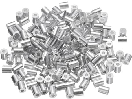 sourcing map Aluminium-Crimpschlaufenhülsen für Drahtseile mit 0,6 cm Durchmesser, runde Aluminium-Drahtseilhülse für Kabelleitungsende, 200 Stück
