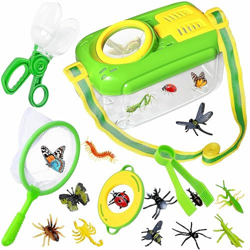 Kulveanju Utforskare Kit Barn Utomhusspel, Insektjaktset, Insekts-Observation Box, Förstoringsglas, 12 Falska Insekter, Spel Observation Kit Present för 4 5 6 7 8 År