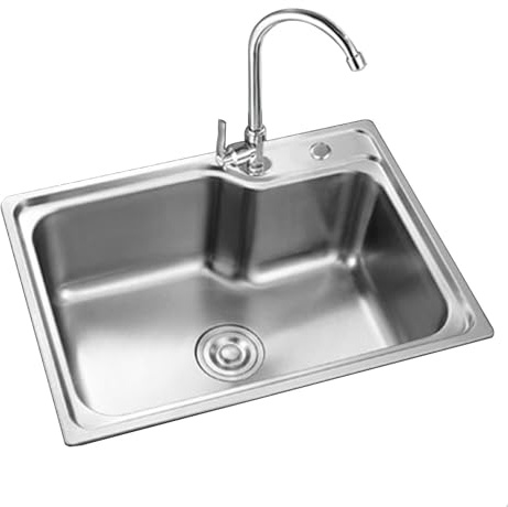 Lavello da cucina in acciaio inox con vasca singola – design profondo integrato con cestello di scarico e accessori per ristorante, bagno, dispensa, bar, facile da pulire
