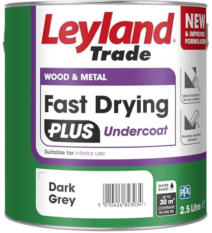 Leyland Trade – Wood & Metal - Fast Drying Plus - Undercoat - Dark Grey - Ideal Foundation Coating – Excellent Adhesion - 2.5L
