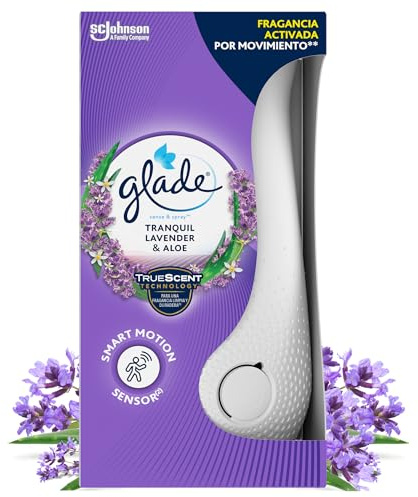 Glade Ambientador Autómatico Sense & Spray Lavanda, con Sensor de Movimiento, Dura Hasta 60 Días, con Aceites Esenciales, 1 Difusor + 1 Recambio