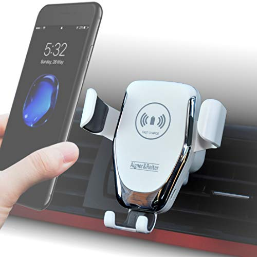 Mobiltelefonhållare bil med laddningsfunktion | Trådlös laddare för bilar | Mobiltelefonladdare för alla smartphones med Qi-standard | det perfekta biltillbehöret med hållare på ventilationen
