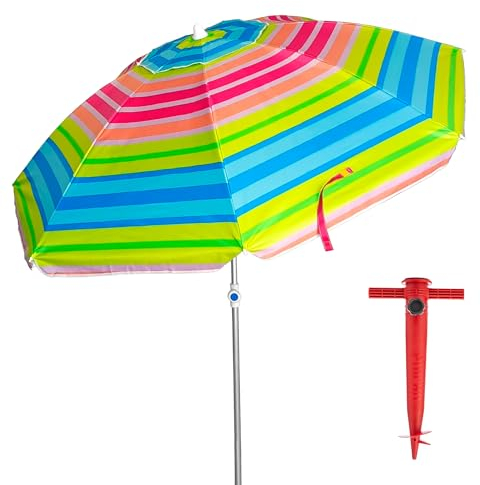 Pincho Großer Strandschirm Ø 200 cm, winddicht, UV-Schutz 50, hochwertige Materialien, Aluminiumrohr, Fiberglasgestänge, Liegestab, inkl. Tragetasche (mehrfarbig)