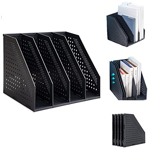 Marte Vanci Faltbarer Stehsammler A4, Zeitschriftenhalter mit 4 Fächern, Schreibtisch-Organizer Aktenordner Aktenmagazinhalter für Büro Schule Hause Bücherregal, Schrank Dokumente Organisation