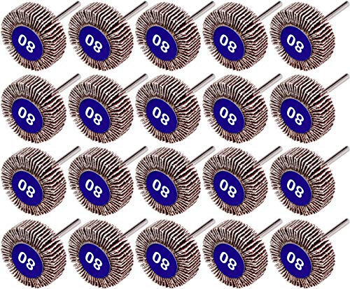 Winfred 20 Pcs Roue à Lamelles, 80 Grains Ponçage de Disque de Roue à Lamelles de Papier de Verre Abrasif 100 pour Outils Rotatifs Dremel