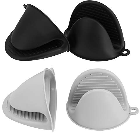 Vaincre 4PCS Heat Resistant Silicone Oven Mitts & Potholders, Black & Gray