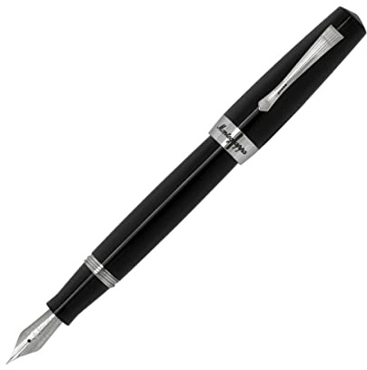Montegrappa Füllfederhalter „ELMO 02 Jet Black | Schreibstift aus Harz mit Beschläge aus Edelstahl | Feder F | Stilvolle Geschenkbox