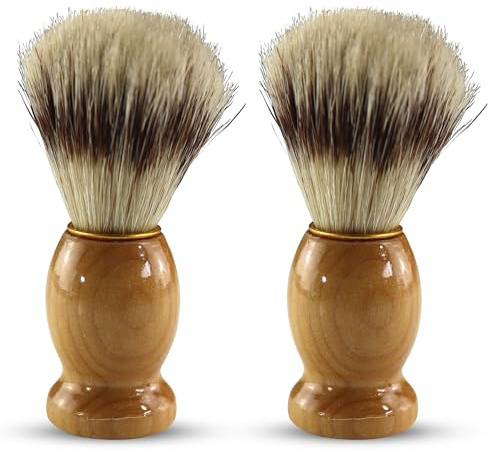 Iconikal 2-Pack Wood Handled Badger Hair Shaving Brush For Use With Aeorsol-Free Shaving Cream