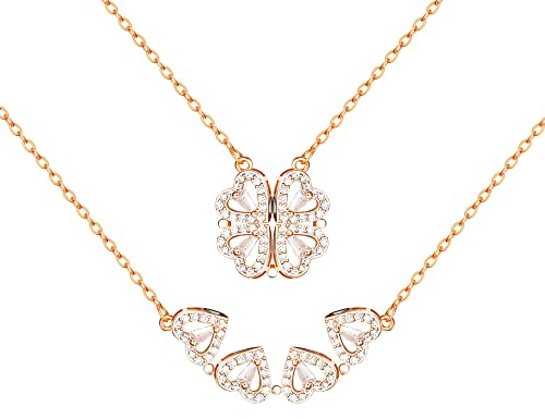 Dochais Collana a Forma di Cuore Apribile, Quadrifoglio Oro Rosa, Cuore Magnetico, Lucky per Donna Ragazza Uomini