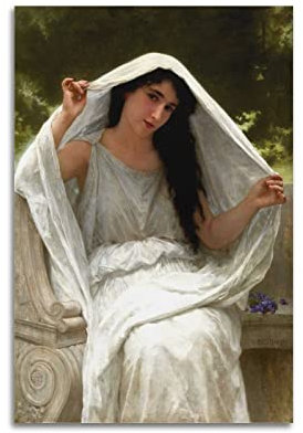 OdDdot William Adolphe Bouguereau Œuvre d'art de peintre – (The Veil Le Voile, 1898) Impression affiches sur toile Décoration murale Décoration murale Salon 50 x 75 cm