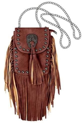 Fashion Fransentasche Damentasche PU Leder Franse Quaste Crossbody Bag Schultertasche Umhängetasche Damen klein Handytasche