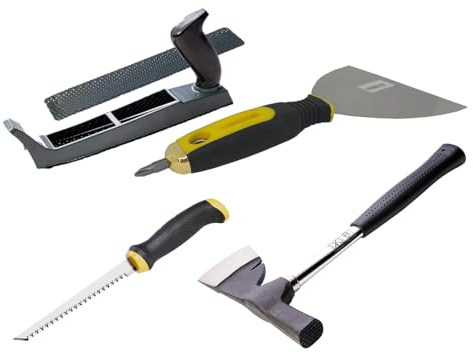 Werkzeug-Set für Trockenbauer 5tlg - Gipserhobel mit Ersatzblatt - Gipserspachtel mit Bit - Gipserbeil - Säge für Gipskartonplatten