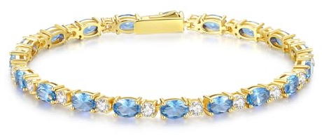 FANCIME tennisarmband kvinnor 14K förgylld ädelsten tennis armband 925 sterlingsilver födelsesten gåva smycken för kvinnor flickor, längd 19 cm, Sterlingsilver, Topaz