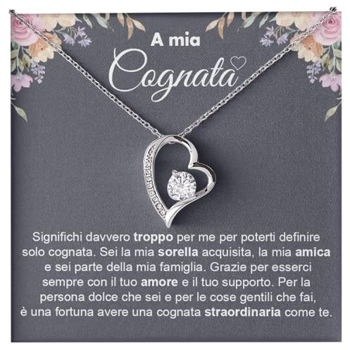 Bramart Collana Donna A Mia Cognata Ti voglio un Mondo di Bene Finitura Argento, Oro Idee Regali per lei Compleanno, Natale - Cofanetto con DEDICA incluso (A Mia Cognata 3)